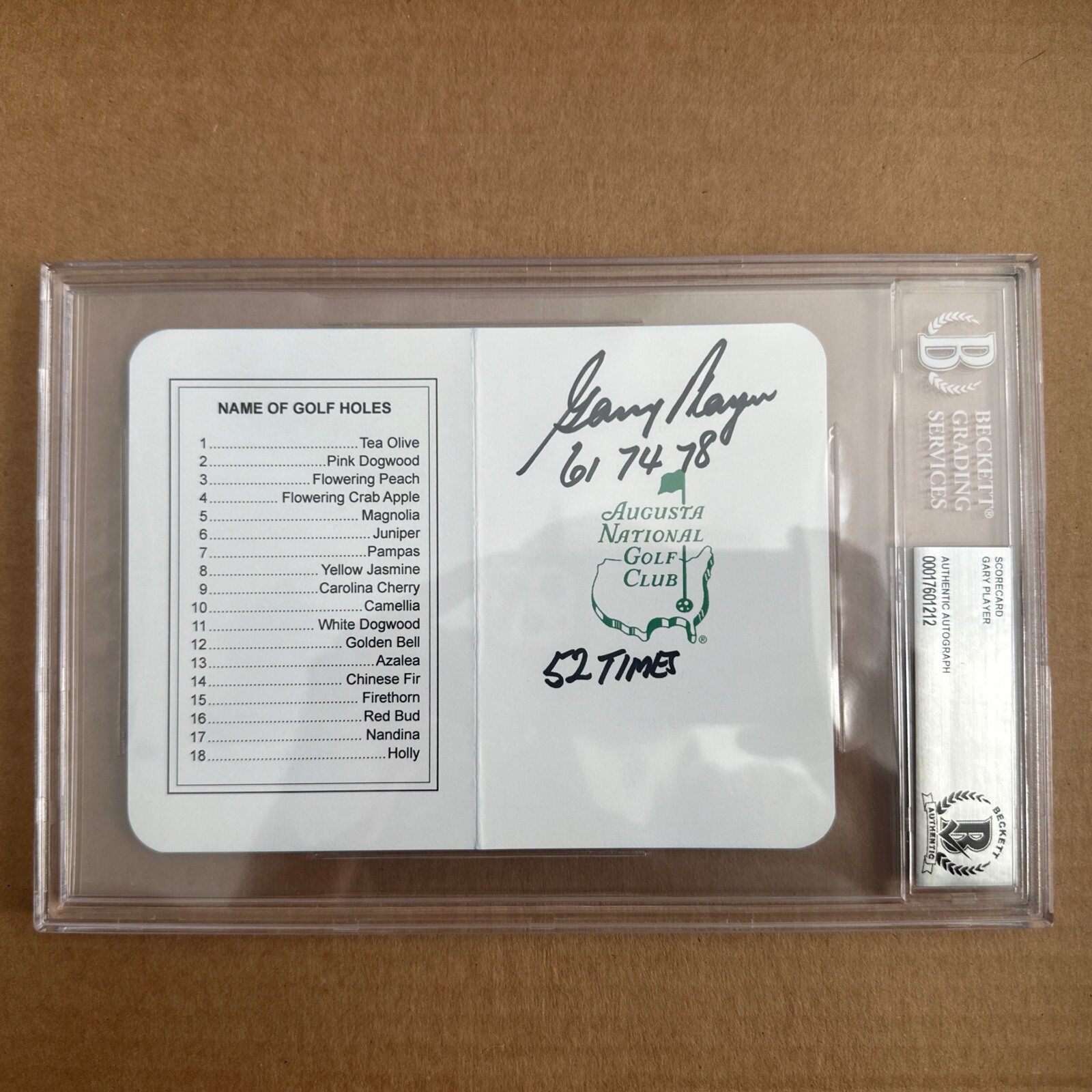 Gary Player "3x MASTERS w/Years inscription" Auto AUGUSTA NATIONAL Scorecard BAS 