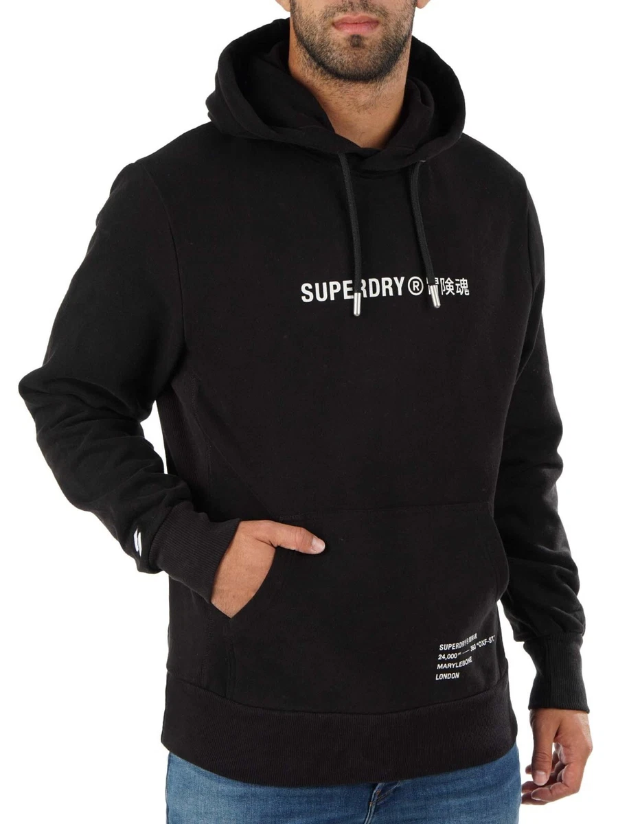 New Men s SUPERDRY Fleece Hoodie Sweatshirt Black Sports tracksuit