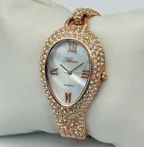 Authentic Women's TITINA Rose Gold Plated Austrian Crystal Bracelet Watch, MOP Dial, 30mm