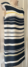 Loft Dress Striped Sleeveless Lined Size 10 Black White Yellow Straight Shift