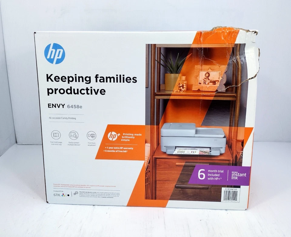 HP ENVY 6458e Wireless Color Inkjet All-In-One Printer Scan Copy New Damaged Box - Image 4 of 4