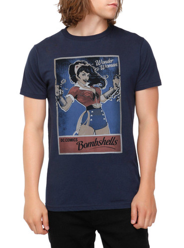 DC Comics Bombshells Wonder Woman T-Shirt Navy Unisex Comic Book Graphic Tee