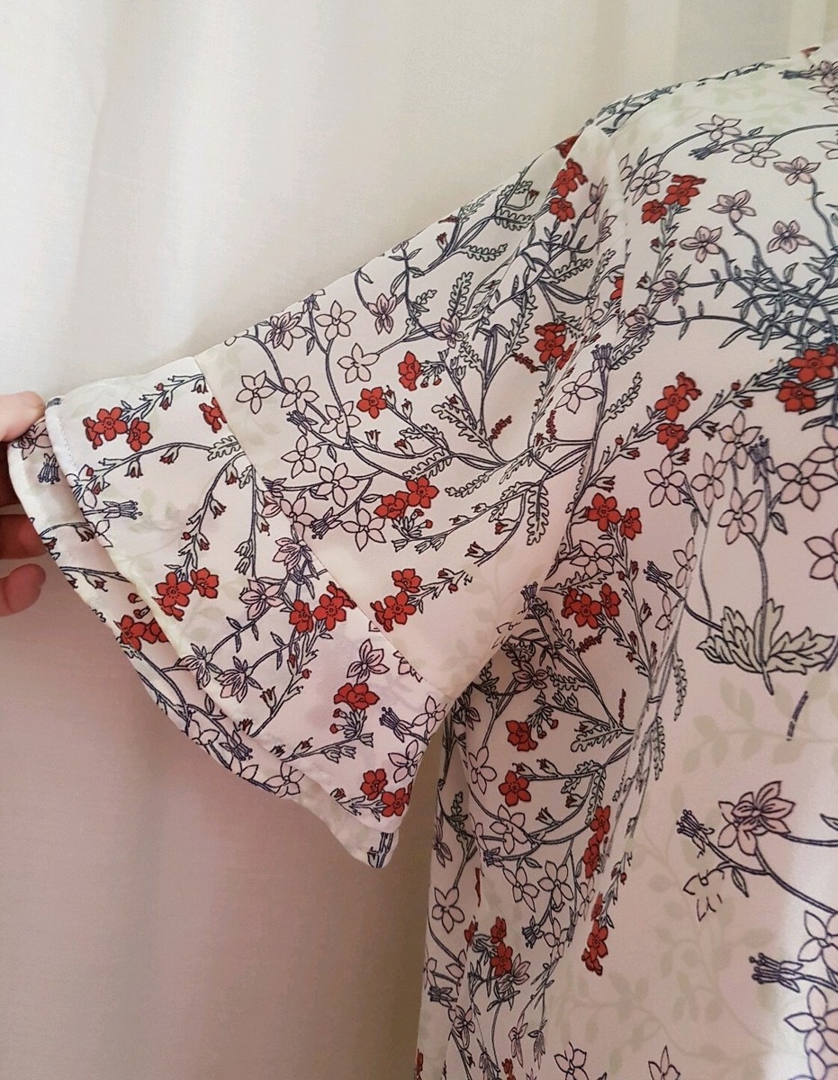 Chemisier Femme M&S (Marks And Spencer) Taille 16 UK, Crème à Motifs Floraux, Manches Courtes - Occasion Très Bon état