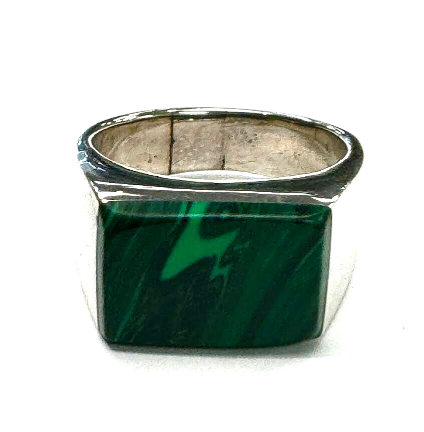 Sterling Silver Rectangular Malachite Fashion Rin… - image 4