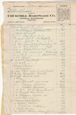 U.S. Churchill Hardware Co. Roseburg 1912 Detailed Goods List Invoice Ref 42605