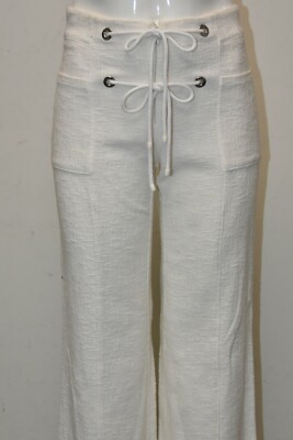 $1920 NEW Chanel Lace Up Pants Trousers White Tweed Cotton Pockets