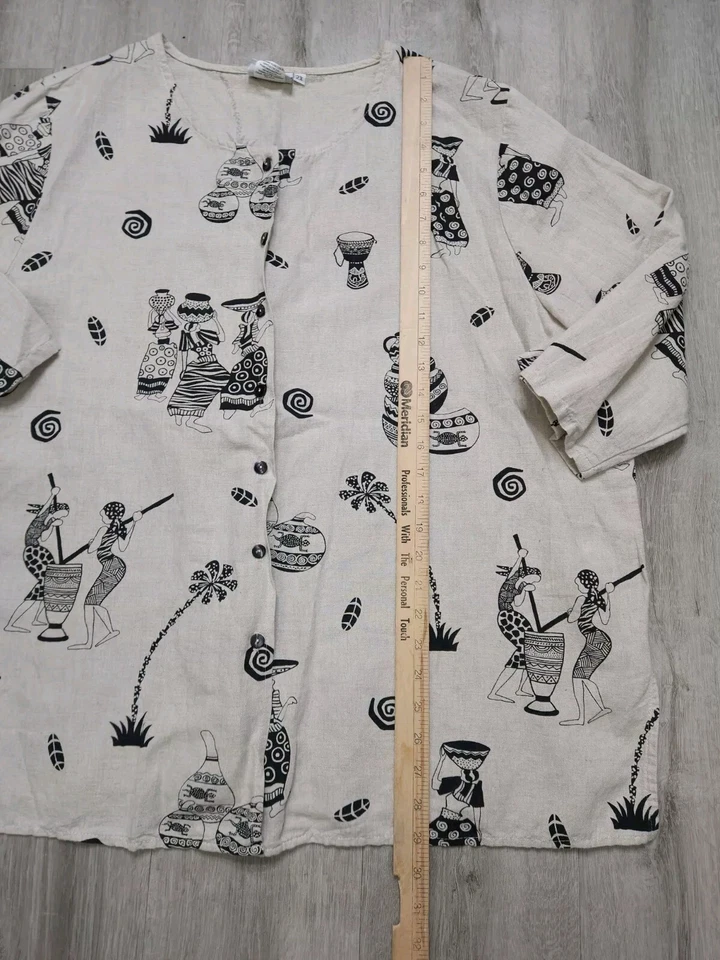 Conjunto de lino Marc Ware de algodón vintage parte superior inferior para mujer talla grande 1X/2X Foto 4 de 4