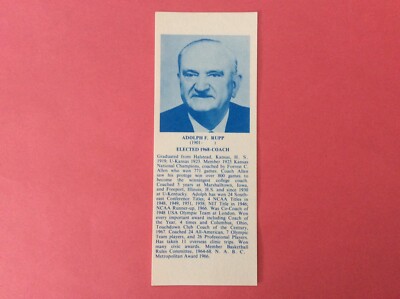 1968 Hall Of Fame Bookmark Adolph F. Rupp | eBay