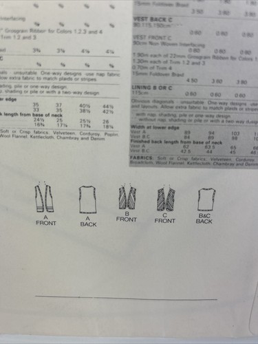 BUTTERICK 3954 Sewing Pattern Ladies Vest Uncut Sz L 14-16 Vintage - Picture 4 of 8
