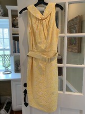 Bagley Mischka Yellow Eyelet Belted Dress New Size 12 (fits Like A 10)