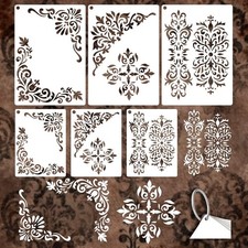 6 Pcs 6 Styles Corner Stencils for Painting, Vintage Floral Border Stencil Reusa
