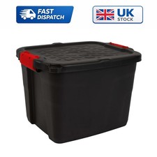 Heavy Duty 42L Lockable Storage Box - Waterproof, Indoor/Outdoor, Black & Red