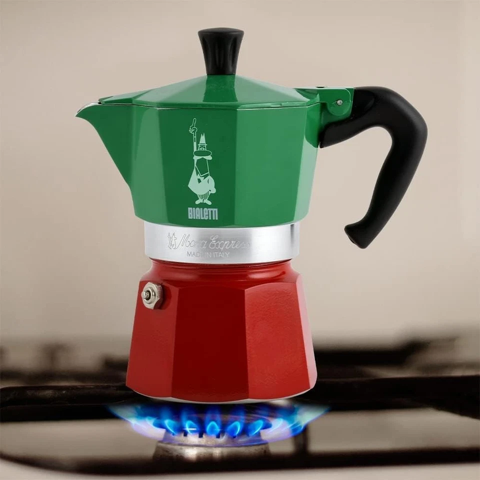 Bialetti Caffettiera Moka Express in alluminio argento o Tricolore  1 a 6 tazze - Immagine 4 di 4