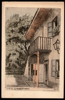 WIEN SCHUBERTHAUS by Pollak UNP Vtg Original Etching Hand Press Print Austria PC