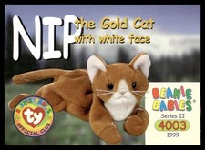1999 Beanie Babies Series 2 Nip the Gold Cat with white face 203