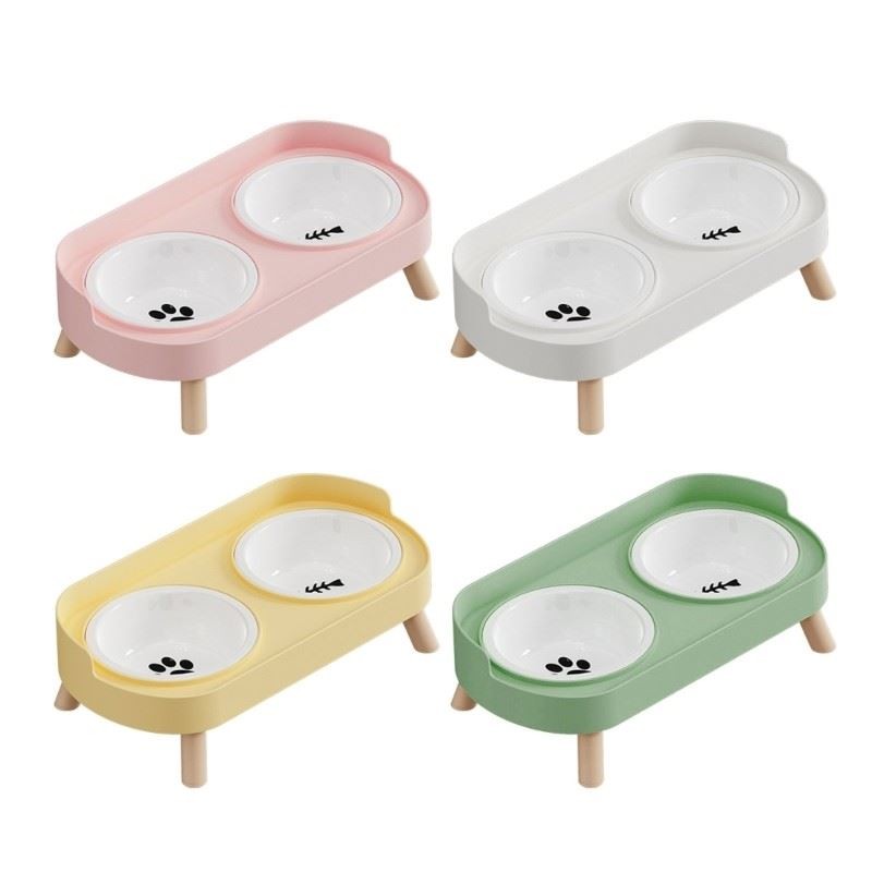 Elevated Double Bowl Pet Feeder for Cats Dogs