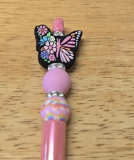 Handmade Beaded Pink Sparkle Butterfly Metallic Pink Pen