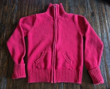Vintage Greendog Red Knit Full Zip Sweater Cardigan Girls Size L