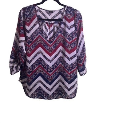 Heartsoul Chevron Floral Print Blouse Top Women Plus XL V-Neck 3/4