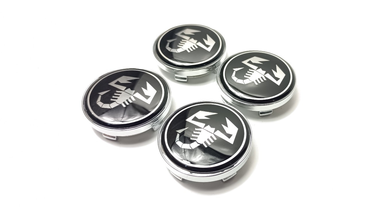 Caches-Moyeu Abarth 60 mm Finition Époxy Scorpion Chrome Relooking Jante Premium