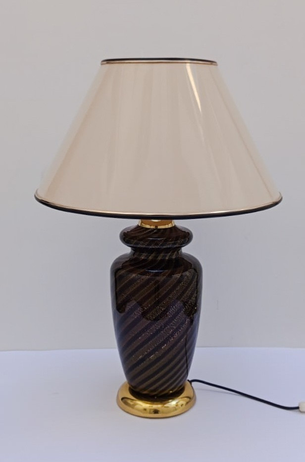 ♥ ELEGANTE LAMPADA DA TAVOLO IN VETRO DI MURANO NERO FOGLIA ORO T. TOMMASO BARBI