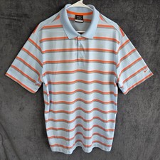 Nike Golf Polo Shirt Men XL Blue Orange Stripe Short Sleeve Dri-Fit Performance