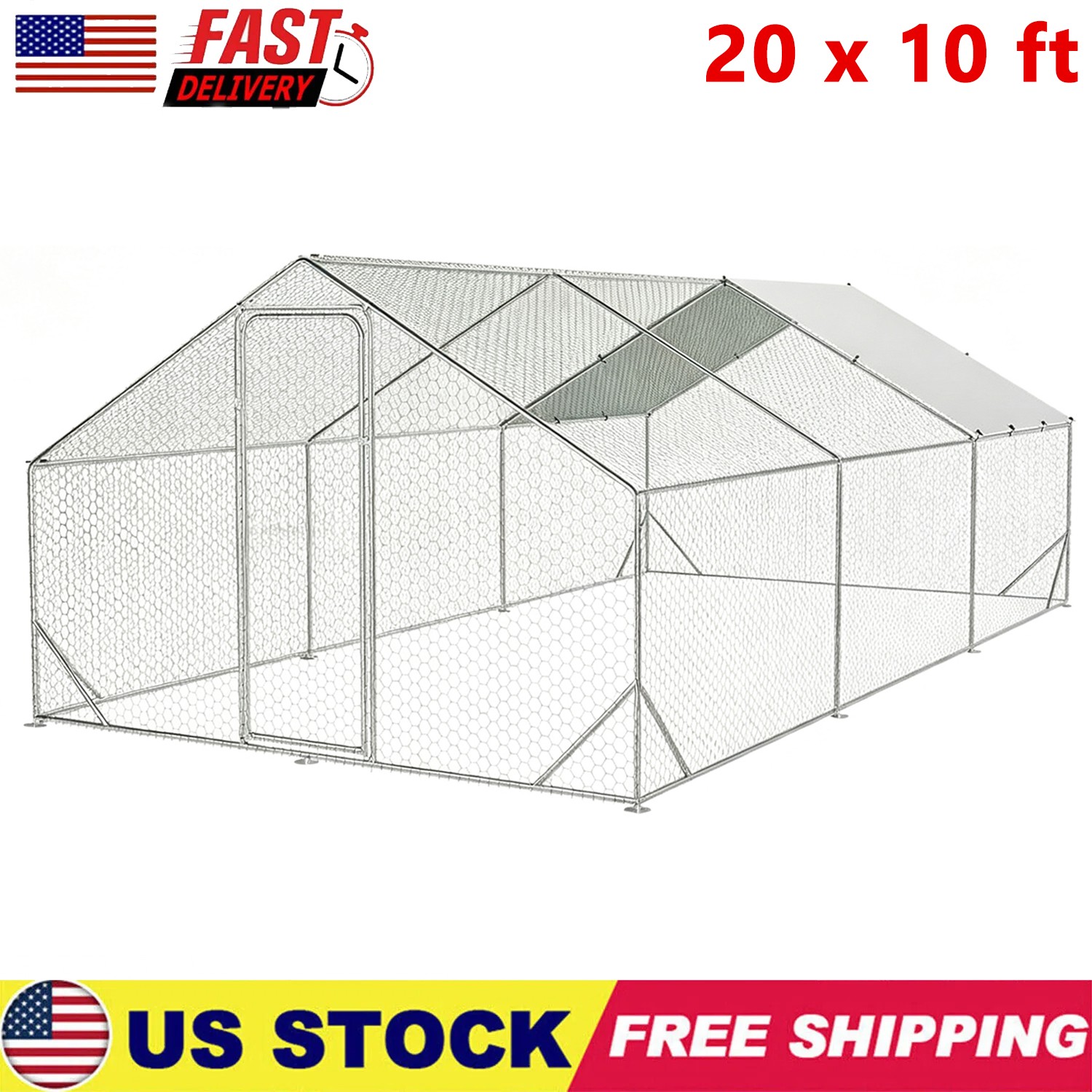 20 x 10 ft Large Metal Chicken Coop, Walk-in Poultry Cage Chicken Hen Run House