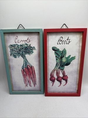 Veggies Wall Decor Set Of Two Wooden Framed Kitchen Decor Beets And Carrots