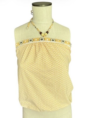 FANG Butter Yellow Cotton Blend Beaded Draped Halter Tube Top Sz M