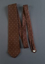 Halston Silk Made in USA Polka Dot Brown Tie Necktie