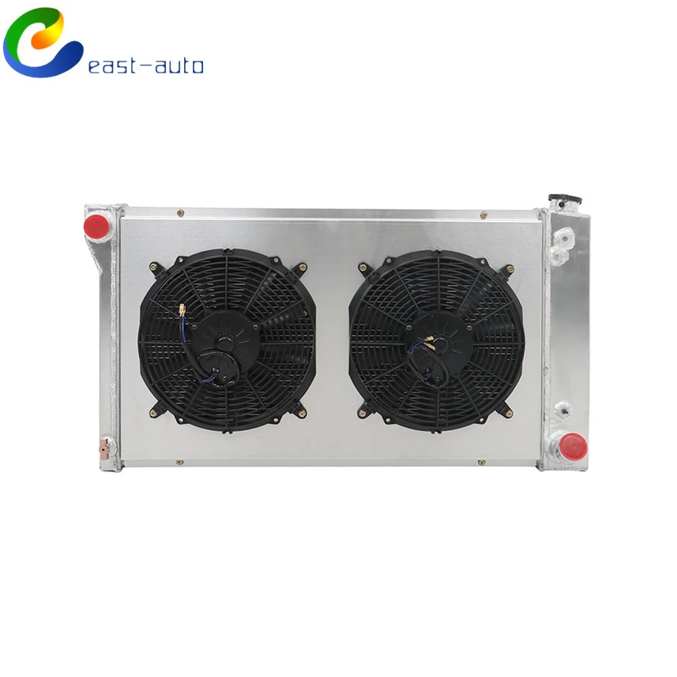 Radiador 4 fileiras + mortalha + ventiladores para picapes GMC Chevy C/K C10 C20 C30 1967-1972 - Imagem 3 de 4