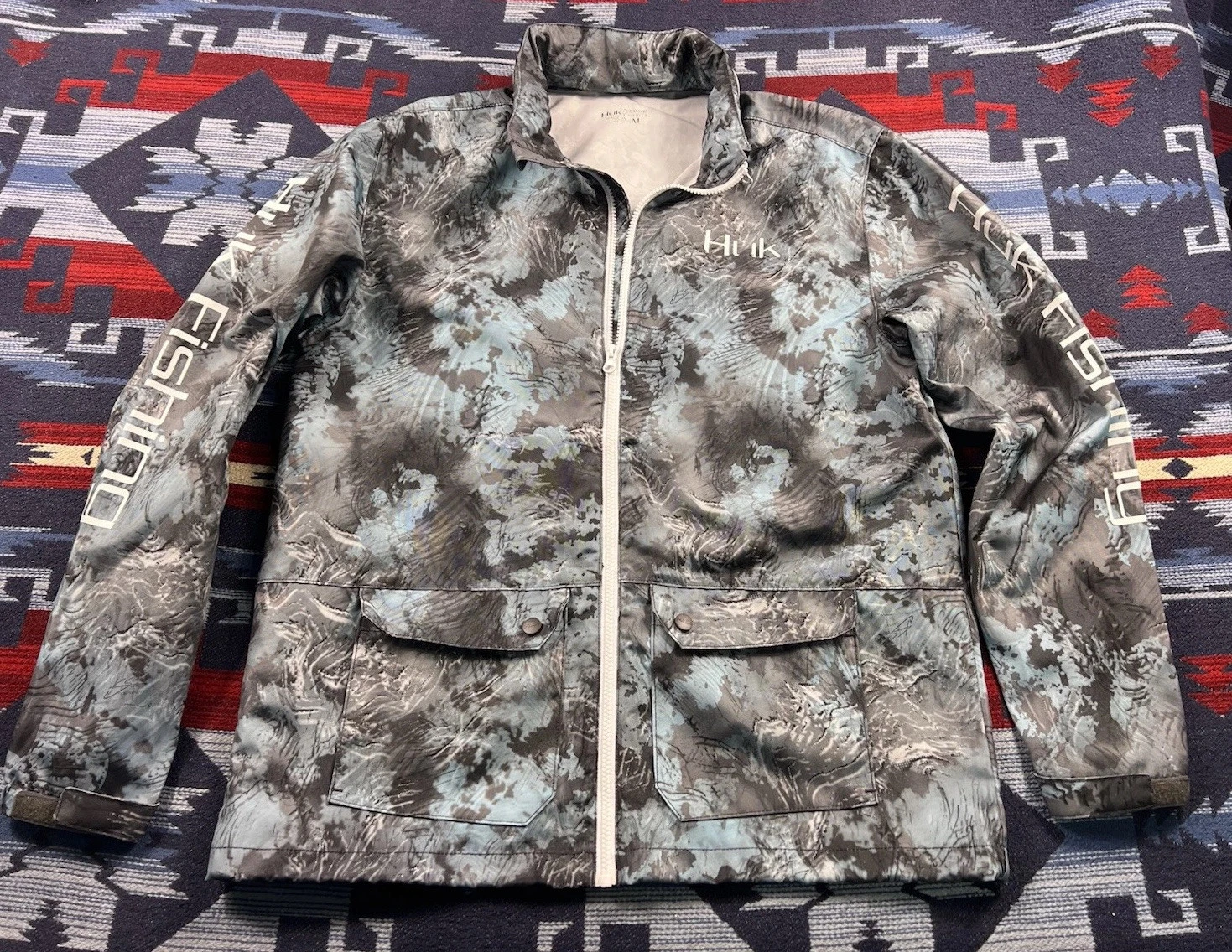 HUK Fishing Men's M Fishing Rain Jacket Blue Camo Full Zip Waterproof Hooded
Opens in a new window o