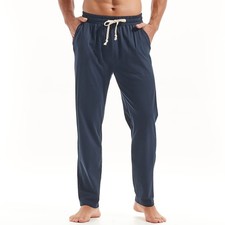 Mens Cotton Yoga Pants Running Workout Lightweight Sweatpants Open Bottom Lou...