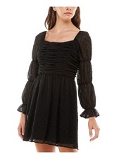 CRYSTAL DOLLS Womens Shift Short Dress Black Long Sleeve Party Juniors S