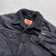 Vintage Levis Sherpa Lined Denim Trucker Jacket Black Made in USA 70629 XL