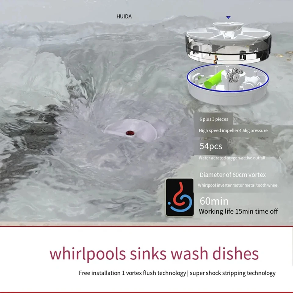 Kitchen Wireless Dish Washers USB Ultrasonic Sink Fruit Vegetable Dish Washer - Image 2 of 4