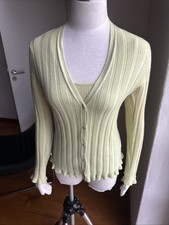 Saks Fifth Avenue 100% Kaschmir Strickjacke+ Top , Lindgrün, S, Set