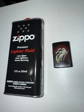 Zippo Lighter The Rolling Stones Tongue + Premium Lighter Fluid 12 Fl. Oz. Used