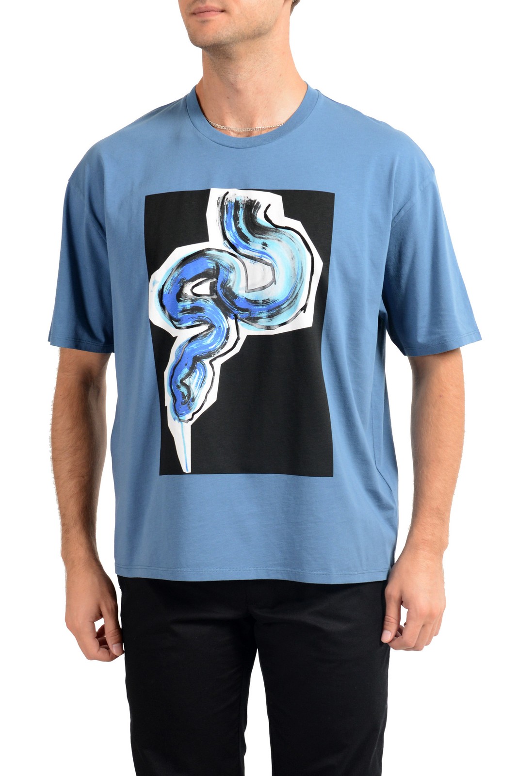 Just Cavalli Mens Blue Graphic Print Crewneck T-Shirt US 2XL IT 56 12990₽
