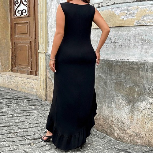 UK Women Plus Size Side Split Maxi Dress Sexy Frill Evening Cocktail Party Dress - Picture 8 of 15