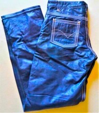 LEDERHOSE royalblau Lederjeans neu blau WEISSE Ziernähte leather pants blue
