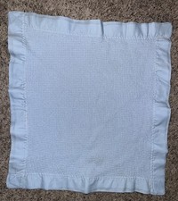 Vintage Baby Morgan Acrylic Waffle Weave Mini Security Blanket Satin Trim Blue