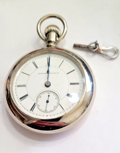 Antique 1882 Illinois Key Wind Pocket Watch Size 18s 11 Jewels- Runs- TRAIN CASE