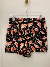 Vintage Women Hand Made Black High Waist Koi Fish Print Shorts Size Medium