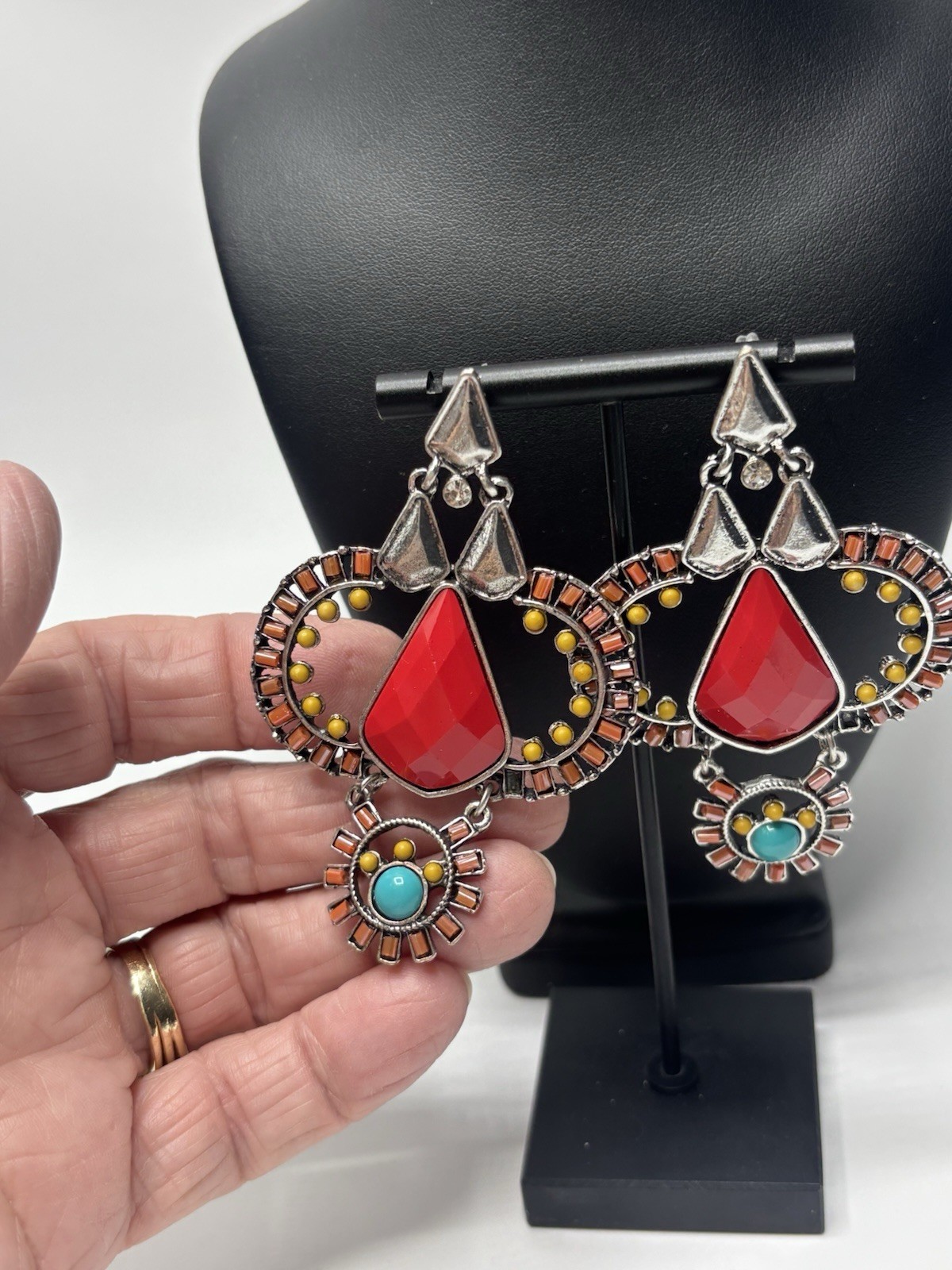 Statement Multi-Colored Earrings Post Silver Tone… - image 2