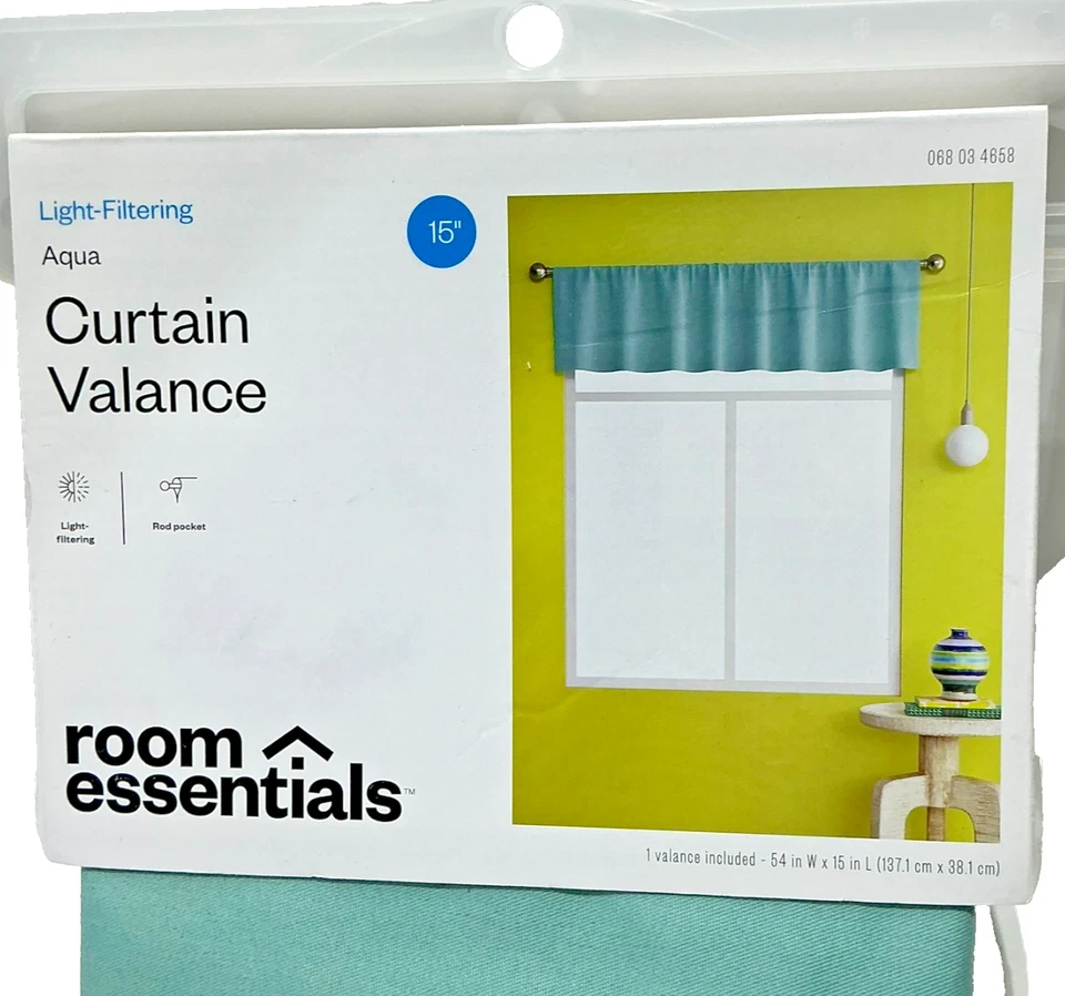 Light Filtering  Aqua / blue (ish)/green (ish) CURTAIN VALANCE - 15" New w/tags - Image 2 of 4