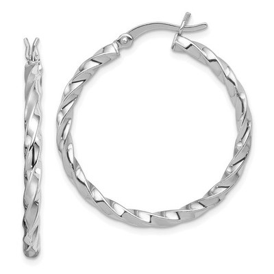 Sterling Silver Rhodium-plated Twisted 3x30mm Hoop Earrings Womens