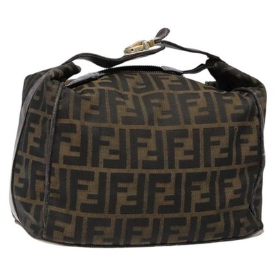 FENDI Zucca Canvas Vanity Pouch Black Brown Auth 139592 | eBay