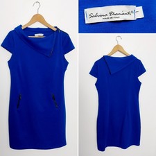 Sabrina Diamanti Italian Womens Blue Shift Roll Neck Zip Dress Size Large