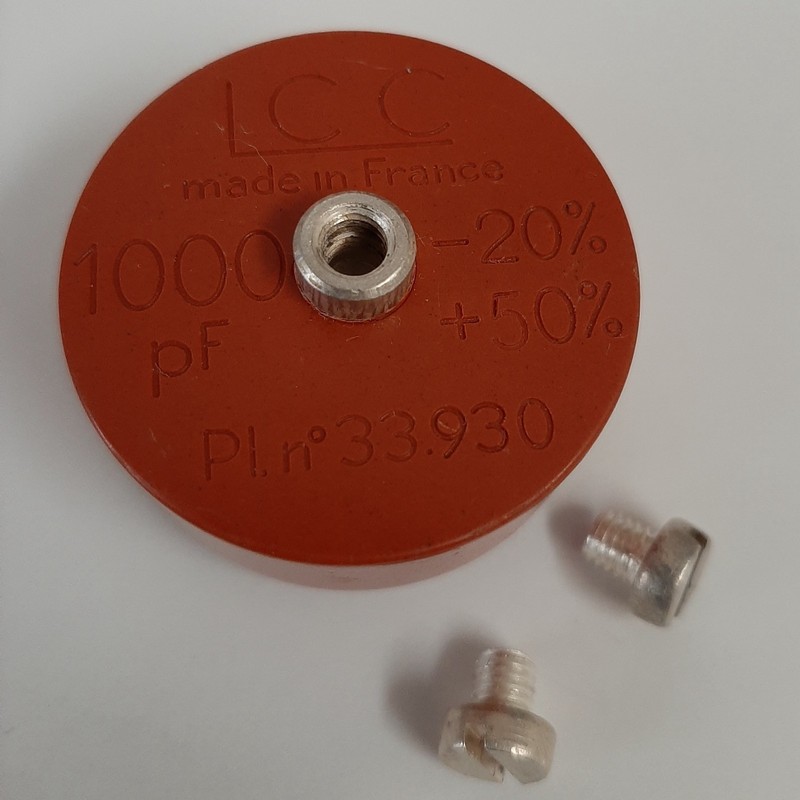 LCC Doorknob High Voltage Capacitor 1000pF 15kV Made In France. Tested.  1½ x⅝